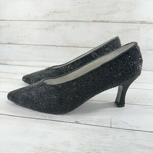 VALERIE STEVENS Tango Black Fully Beaded Pumps 9B Glam Fairygoth Formal